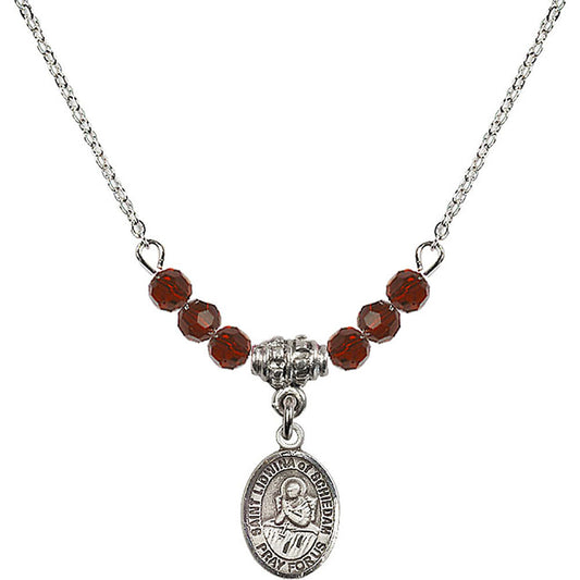 Sterling Silver Saint Lidwina of Schiedam Birthstone Necklace with Garnet Beads - 9297