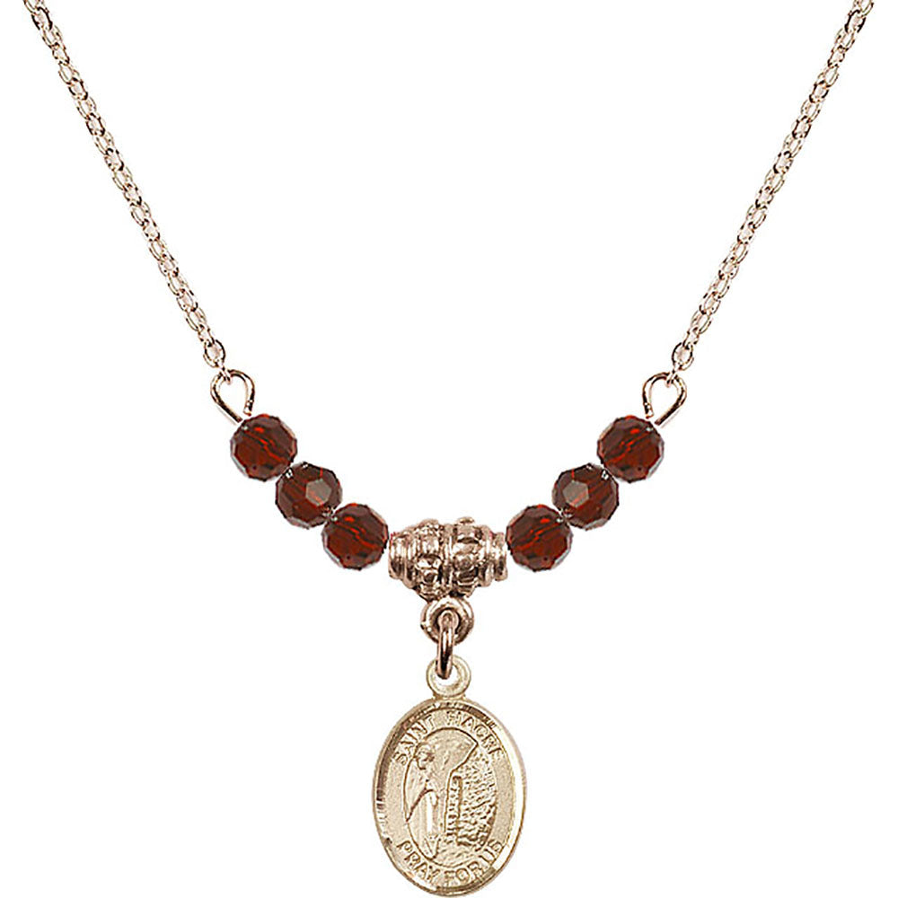 14kt Gold Filled Saint Fiacre Birthstone Necklace with Garnet Beads - 9298