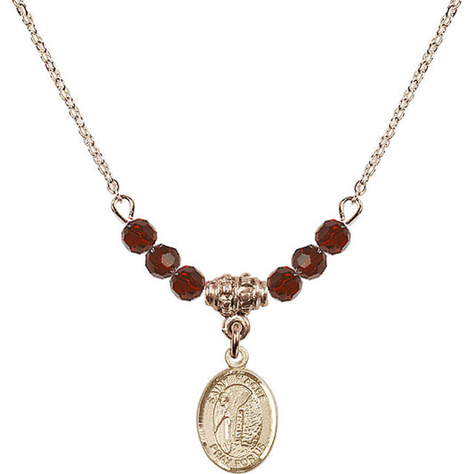 14kt Gold Filled Saint Fiacre Birthstone Necklace with Garnet Beads - 9298