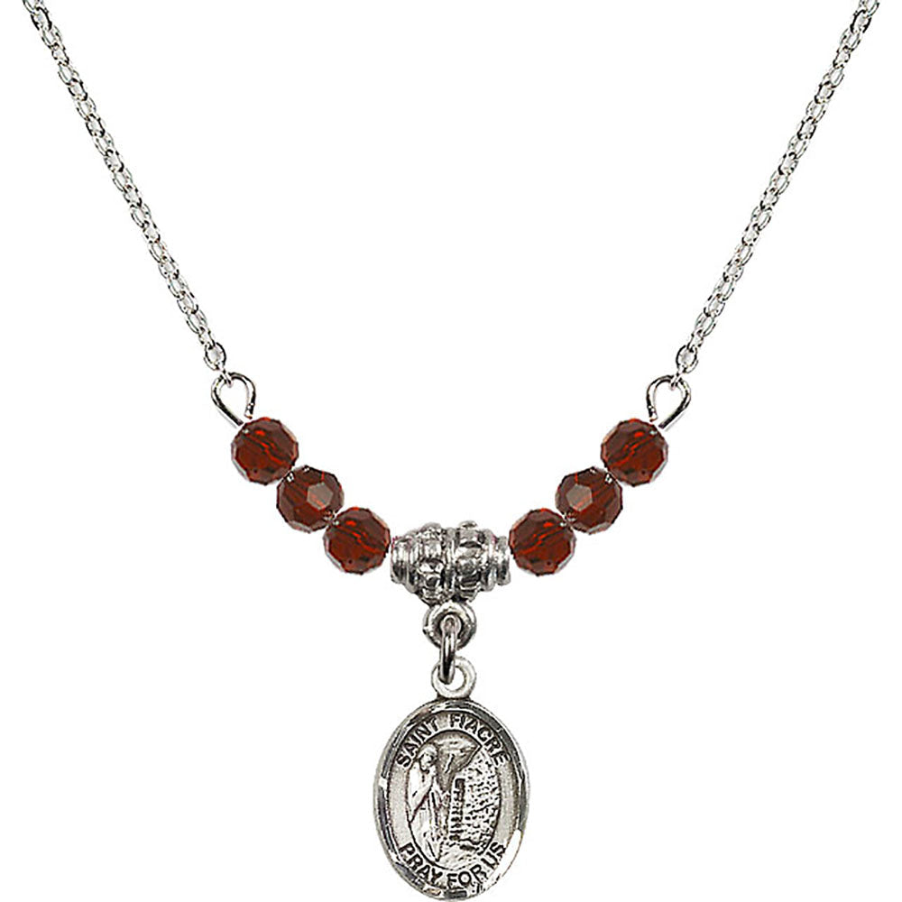 Sterling Silver Saint Fiacre Birthstone Necklace with Garnet Beads - 9298