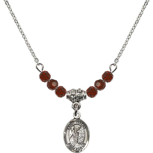 Sterling Silver Saint Fiacre Birthstone Necklace with Garnet Beads - 9298