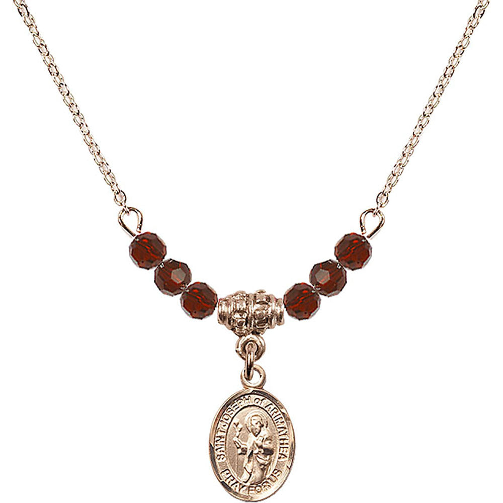 14kt Gold Filled Saint Joseph of Arimathea Birthstone Necklace with Garnet Beads - 9300