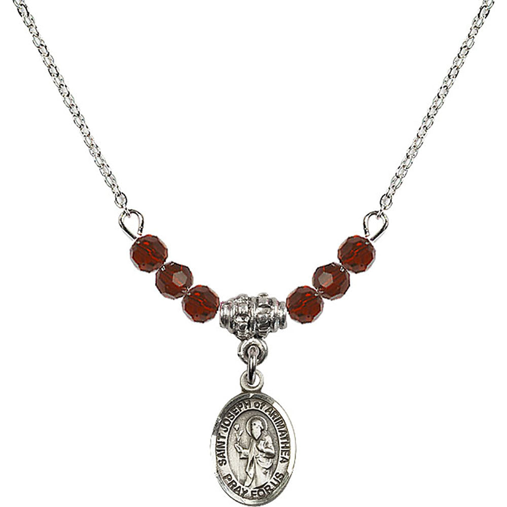 Sterling Silver Saint Joseph of Arimathea Birthstone Necklace with Garnet Beads - 9300