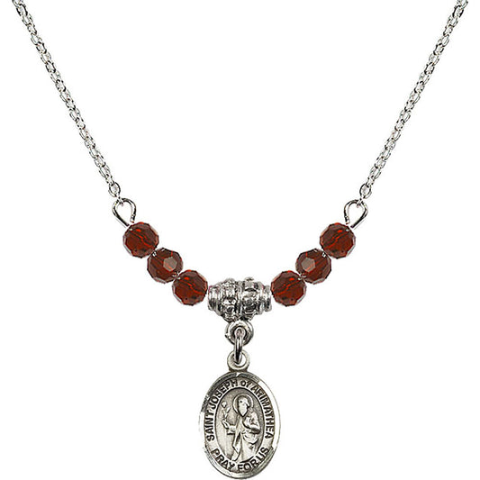 Sterling Silver Saint Joseph of Arimathea Birthstone Necklace with Garnet Beads - 9300