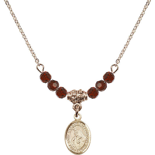 14kt Gold Filled Saint Margaret of Cortona Birthstone Necklace with Garnet Beads - 9301
