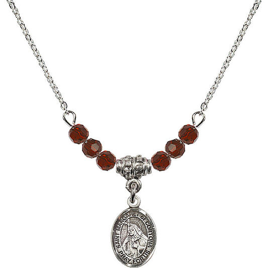 Sterling Silver Saint Margaret of Cortona Birthstone Necklace with Garnet Beads - 9301