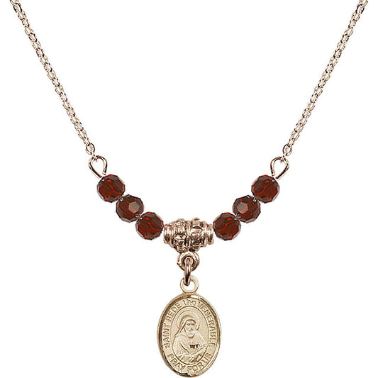 14kt Gold Filled Saint Bede the Venerable Birthstone Necklace with Garnet Beads - 9302