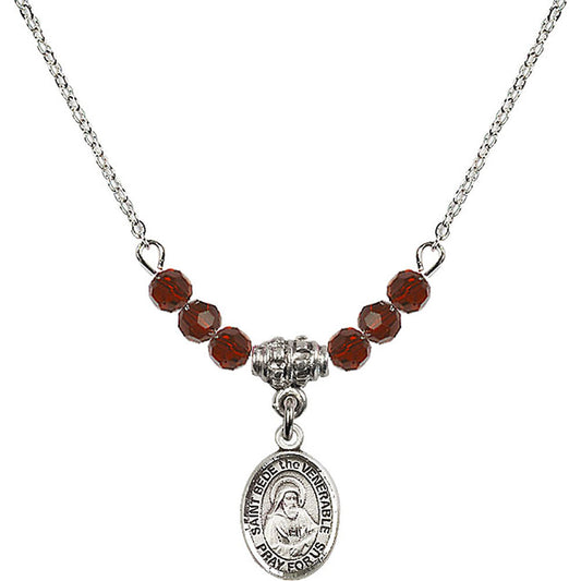 Sterling Silver Saint Bede the Venerable Birthstone Necklace with Garnet Beads - 9302