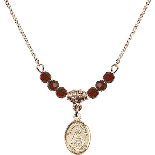 14kt Gold Filled Our Lady of Olives Birthstone Necklace with Garnet Beads - 9303