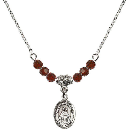 Sterling Silver Our Lady of Olives Birthstone Necklace with Garnet Beads - 9303