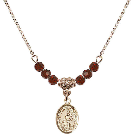 14kt Gold Filled Saint Thomas of Villanova Birthstone Necklace with Garnet Beads - 9304