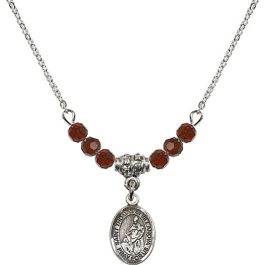 Sterling Silver Saint Thomas of Villanova Birthstone Necklace with Garnet Beads - 9304
