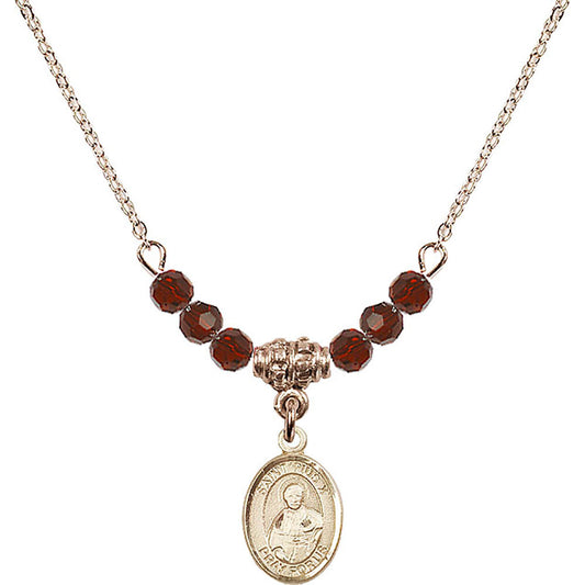 14kt Gold Filled Saint Pius X Birthstone Necklace with Garnet Beads - 9305