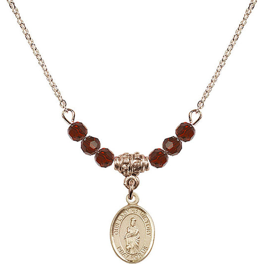 14kt Gold Filled Our Lady of Victory Birthstone Necklace with Garnet Beads - 9306
