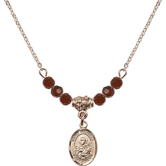14kt Gold Filled Saint Meinrad of Einsiedeln Birthstone Necklace with Garnet Beads - 9307
