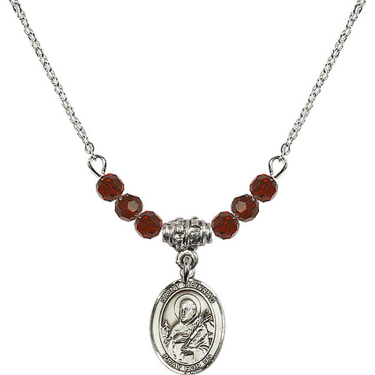 Sterling Silver Saint Meinrad of Einsiedeln Birthstone Necklace with Garnet Beads - 9307