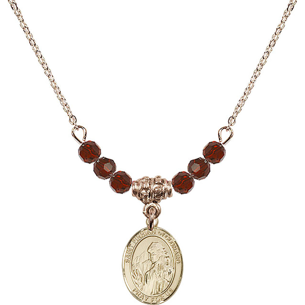 14kt Gold Filled Saint Finnian of Clonard Birthstone Necklace with Garnet Beads - 9308