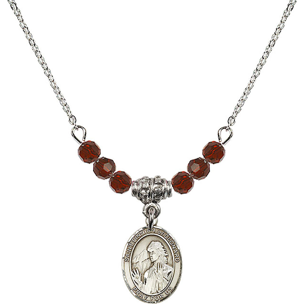 Sterling Silver Saint Finnian of Clonard Birthstone Necklace with Garnet Beads - 9308
