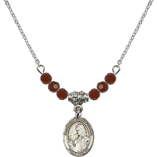 Sterling Silver Saint Finnian of Clonard Birthstone Necklace with Garnet Beads - 9308