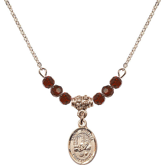14kt Gold Filled Saint Rosalia Birthstone Necklace with Garnet Beads - 9309