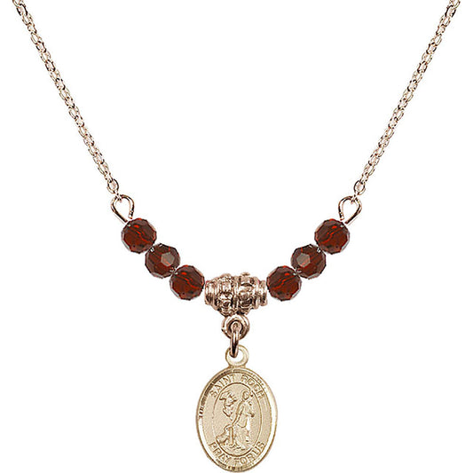 14kt Gold Filled Saint Roch Birthstone Necklace with Garnet Beads - 9310