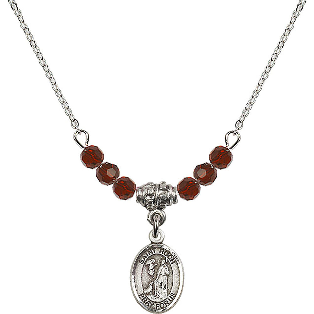 Sterling Silver Saint Roch Birthstone Necklace with Garnet Beads - 9310