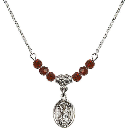 Sterling Silver Saint Roch Birthstone Necklace with Garnet Beads - 9310
