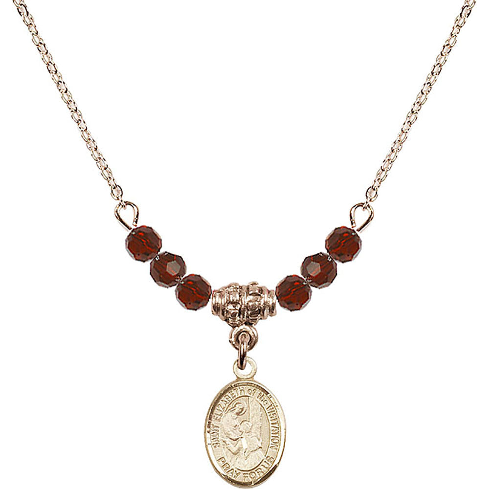 14kt Gold Filled Saint Elizabeth of the Visitation Birthstone Necklace with Garnet Beads - 9311