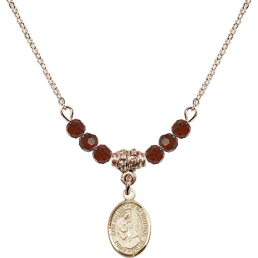 14kt Gold Filled Saint Elizabeth of the Visitation Birthstone Necklace with Garnet Beads - 9311