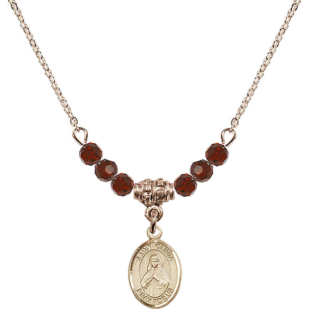14kt Gold Filled Saint Olivia Birthstone Necklace with Garnet Beads - 9312