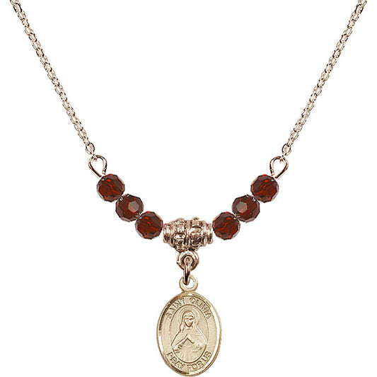 14kt Gold Filled Saint Olivia Birthstone Necklace with Garnet Beads - 9312