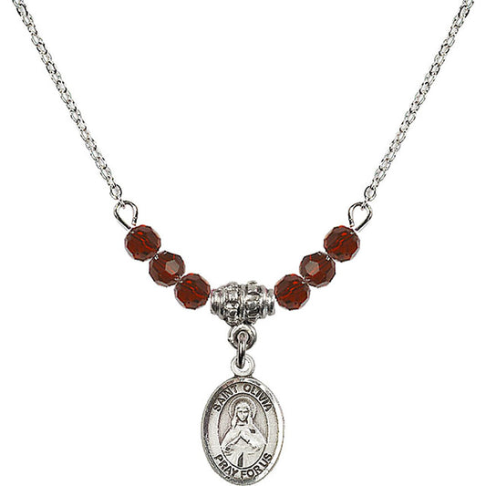 Sterling Silver Saint Olivia Birthstone Necklace with Garnet Beads - 9312