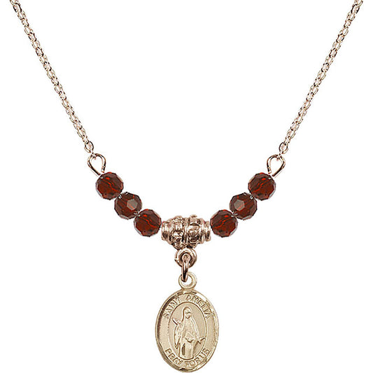14kt Gold Filled Saint Amelia Birthstone Necklace with Garnet Beads - 9313