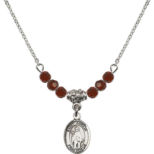 Sterling Silver Saint Amelia Birthstone Necklace with Garnet Beads - 9313