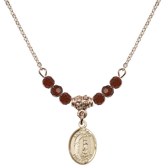 14kt Gold Filled Saint Zoe of Rome Birthstone Necklace with Garnet Beads - 9314