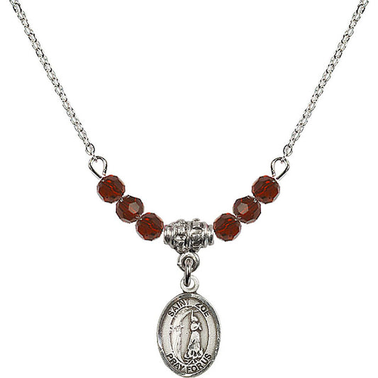 Sterling Silver Saint Zoe of Rome Birthstone Necklace with Garnet Beads - 9314