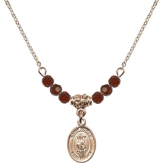 14kt Gold Filled Saint Ronan Birthstone Necklace with Garnet Beads - 9315