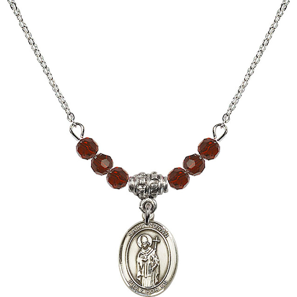Sterling Silver Saint Ronan Birthstone Necklace with Garnet Beads - 9315