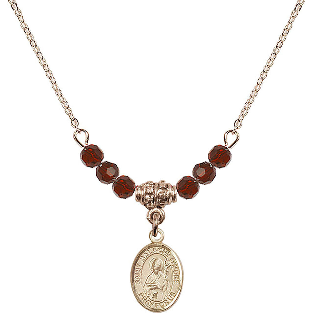 14kt Gold Filled Saint Malachy O'More Birthstone Necklace with Garnet Beads - 9316