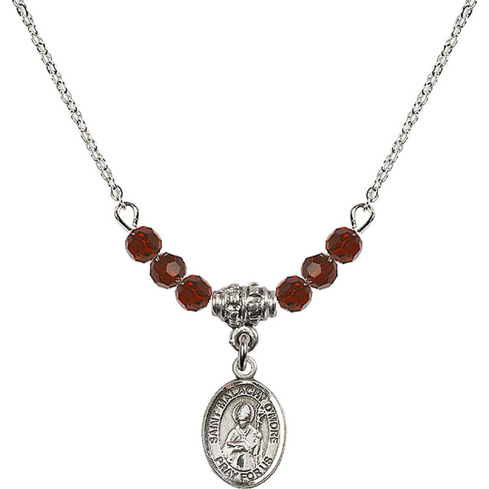Sterling Silver Saint Malachy O'More Birthstone Necklace with Garnet Beads - 9316