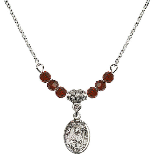 Sterling Silver Saint Malachy O'More Birthstone Necklace with Garnet Beads - 9316