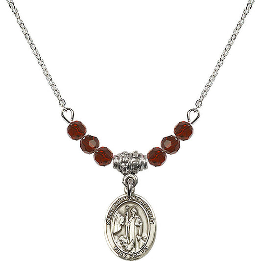 Sterling Silver Saint Anthony of Egypt Birthstone Necklace with Garnet Beads - 9317