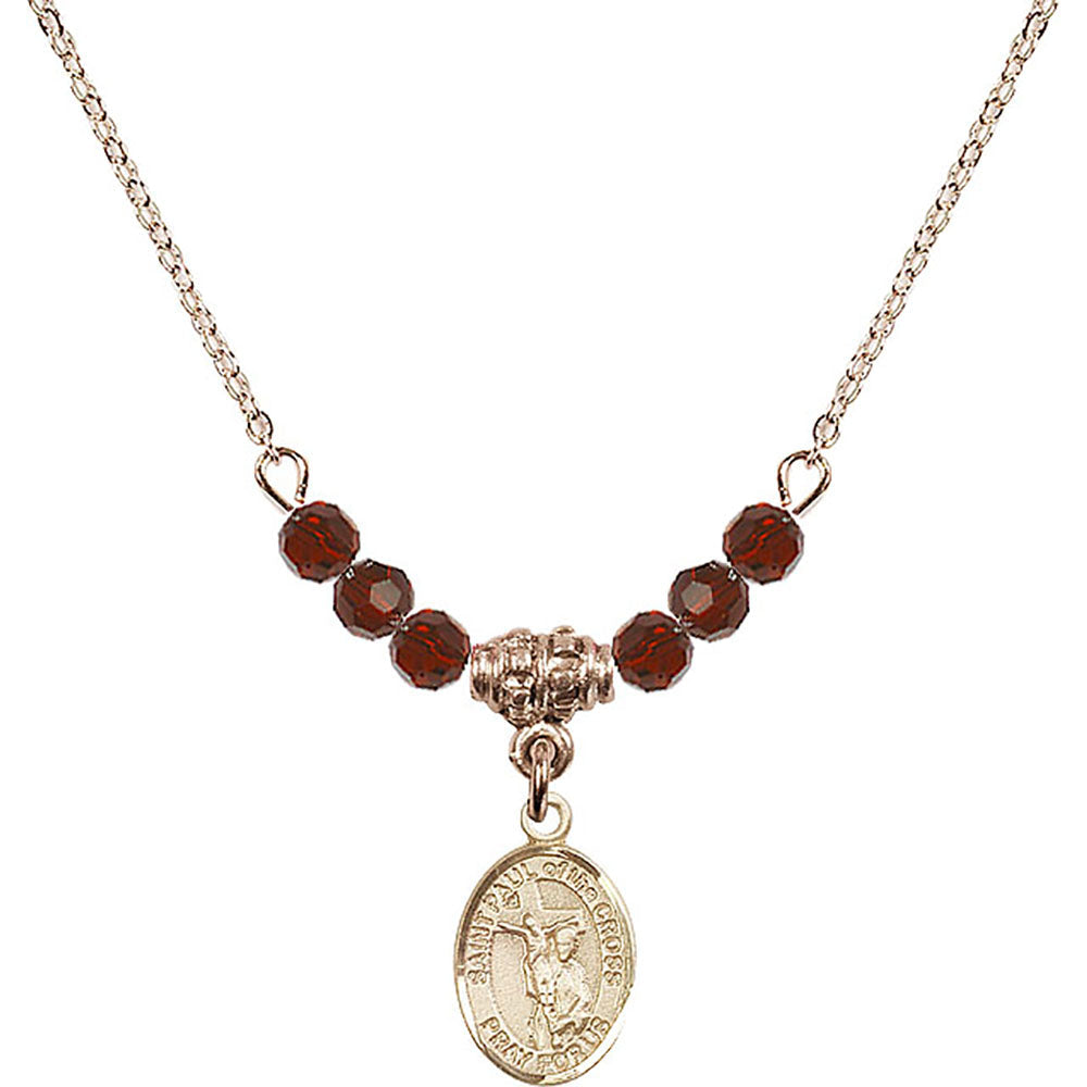 14kt Gold Filled Saint Paul of the Cross Birthstone Necklace with Garnet Beads - 9318