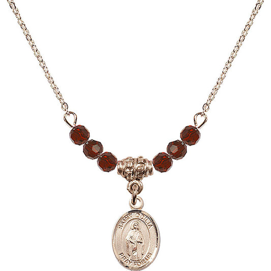 14kt Gold Filled Saint Odilia Birthstone Necklace with Garnet Beads - 9319
