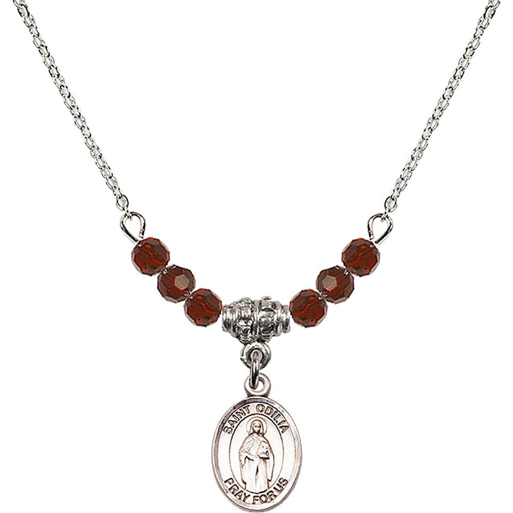 Sterling Silver Saint Odilia Birthstone Necklace with Garnet Beads - 9319