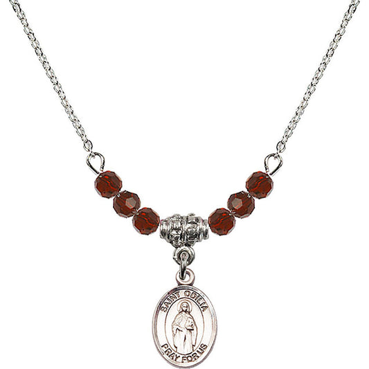 Sterling Silver Saint Odilia Birthstone Necklace with Garnet Beads - 9319