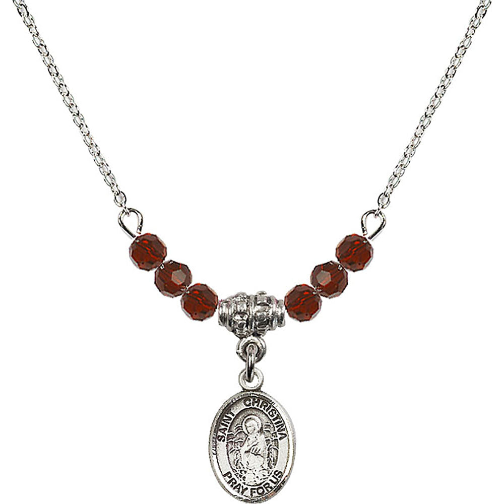 Sterling Silver Saint Christina the Astonishing Birthstone Necklace with Garnet Beads - 9320