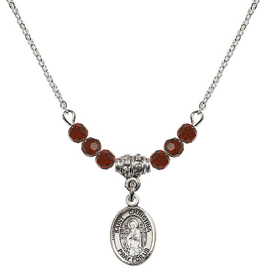 Sterling Silver Saint Christina the Astonishing Birthstone Necklace with Garnet Beads - 9320