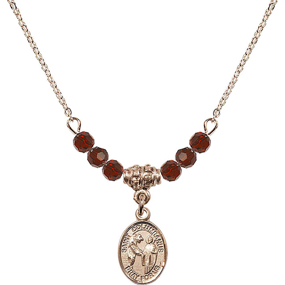 14kt Gold Filled Saint Columbanus Birthstone Necklace with Garnet Beads - 9321