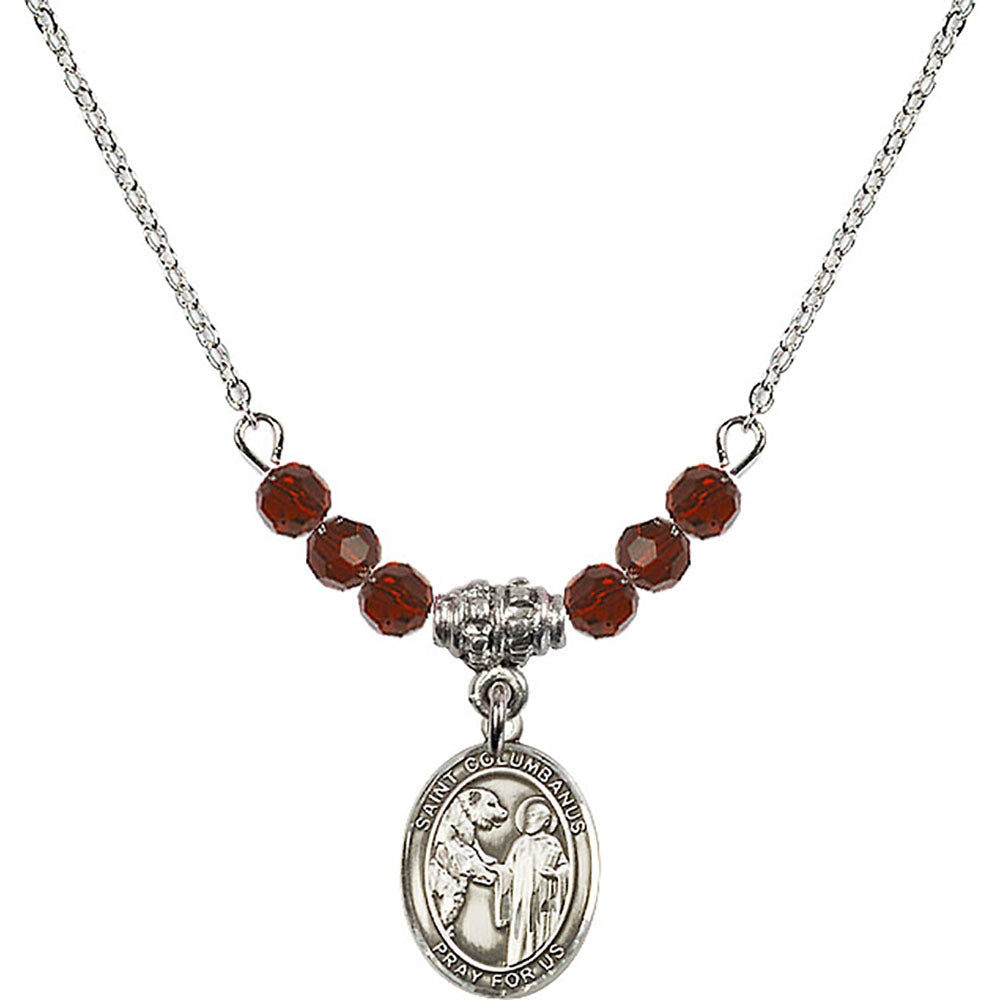 Sterling Silver Saint Columbanus Birthstone Necklace with Garnet Beads - 9321